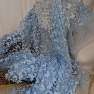 Butterfly Lace Fabric, 3D Butterfly Embroidered Lace Fabric, Party Decoration, Tulle Fabric, Bridal Lace Fabric