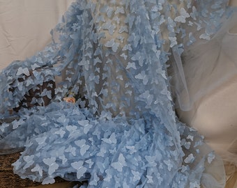 Butterfly Lace Fabric, 3D Butterfly Embroidered Lace Fabric, Party Decoration, Tulle Fabric, Bridal Lace Fabric