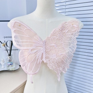 Pink/ White/ Black Pretty Exquisite Butterfly Embroidery Lace Applique, Lace Butterfly Wing, Girls Dress Decor, Fairy Gown, Costume, Sewing