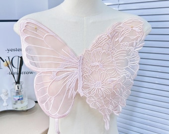 Pink/ White/ Black Pretty Exquisite Butterfly Embroidery Lace Applique, Lace Butterfly Wing, Girls Dress Decor, Fairy Gown, Costume, Sewing