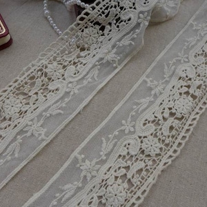 Cotton Lace Trim, Beige Floral Lace Trim, Embroidery Hollowed Out Lace Fabric Trim, Crochet Cotton Trim, Sell by Yard