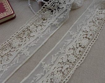 Bordure en dentelle de coton, Bordure en dentelle florale beige, Bordure en dentelle évidée à la broderie, Bordure en coton au crochet, Vendu par mètre