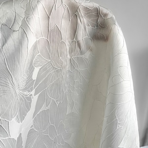 Off white Lotus Floral Jacquard Embroidery Fabric, Polyester Fabric for Formal Dress, Tops, Haute Couture, Wedding Gown