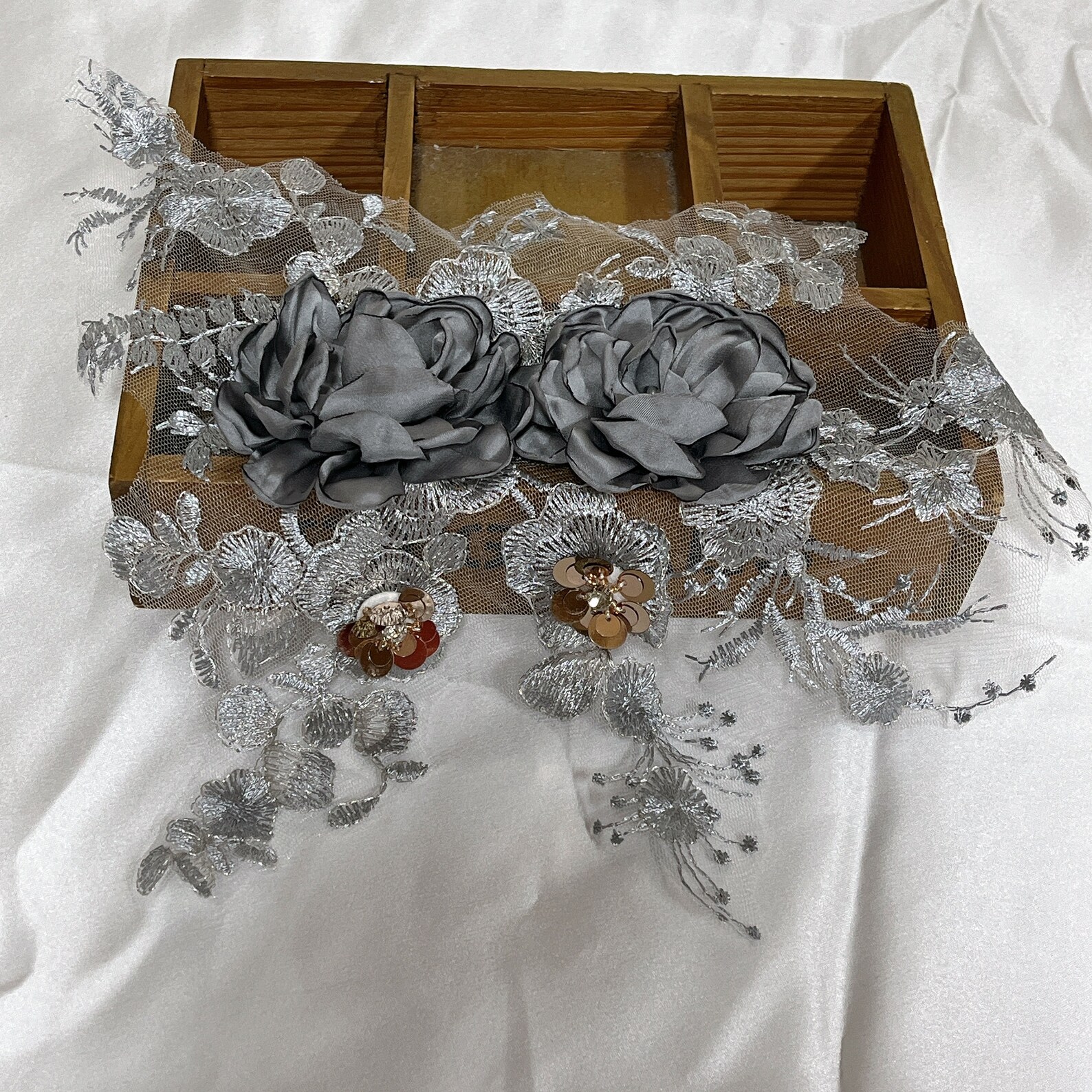 3d Large Silk Flower Embroidery Lace Applique Smoky Etsy