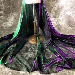 Holographic laser polyester fabric Stretch green purple ombre sheer fabric for dance clothing, fashion design, costumes, pageant dress