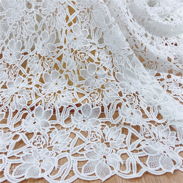 Stunning Guipure Lace Fabric, Floral Venice Lace Fabric, Hollowed Flower Embroidery Guipure Fabric for Wedding Gown, Prom Dress,