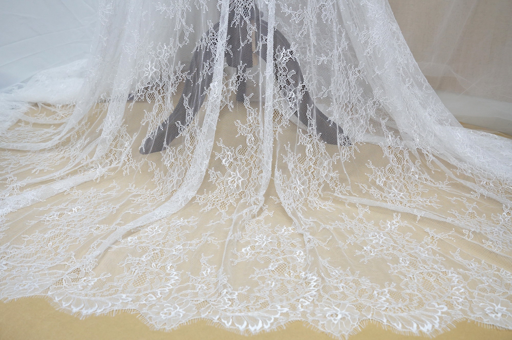 Light Purple Beaded Lace Applique - 23x9cm, Sew-On Rhinestone Trim, DIY Veil Or Craft Decoration