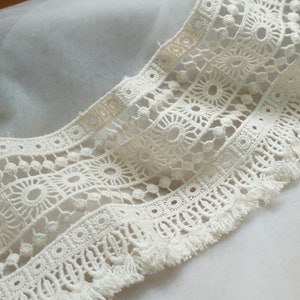 Beige Lace Trim, Crochet Cotton Lace, Vintage Cotton Tassel Lace Trim, Cotton Guipure Lace Trimming by yard