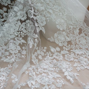 Floral Lace Fabric in Ivory, Embroidery Floral Tulle Lace Fabric, Mesh ...