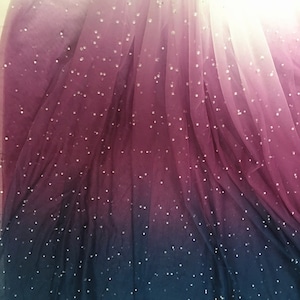 Blue Purple Ombre Tulle Lace Fabric, Beaded Tulle Fabric, Pearls Beading Tulle Lace Fabric for Tutu Dress, Illusion Gowns, New Arrival!