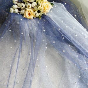 Verloop glitter kant stof parel kralen donkerblauw tule stof voor baby tutu jurk, jurk, trouwjurk, feestdecoratie 1 werf