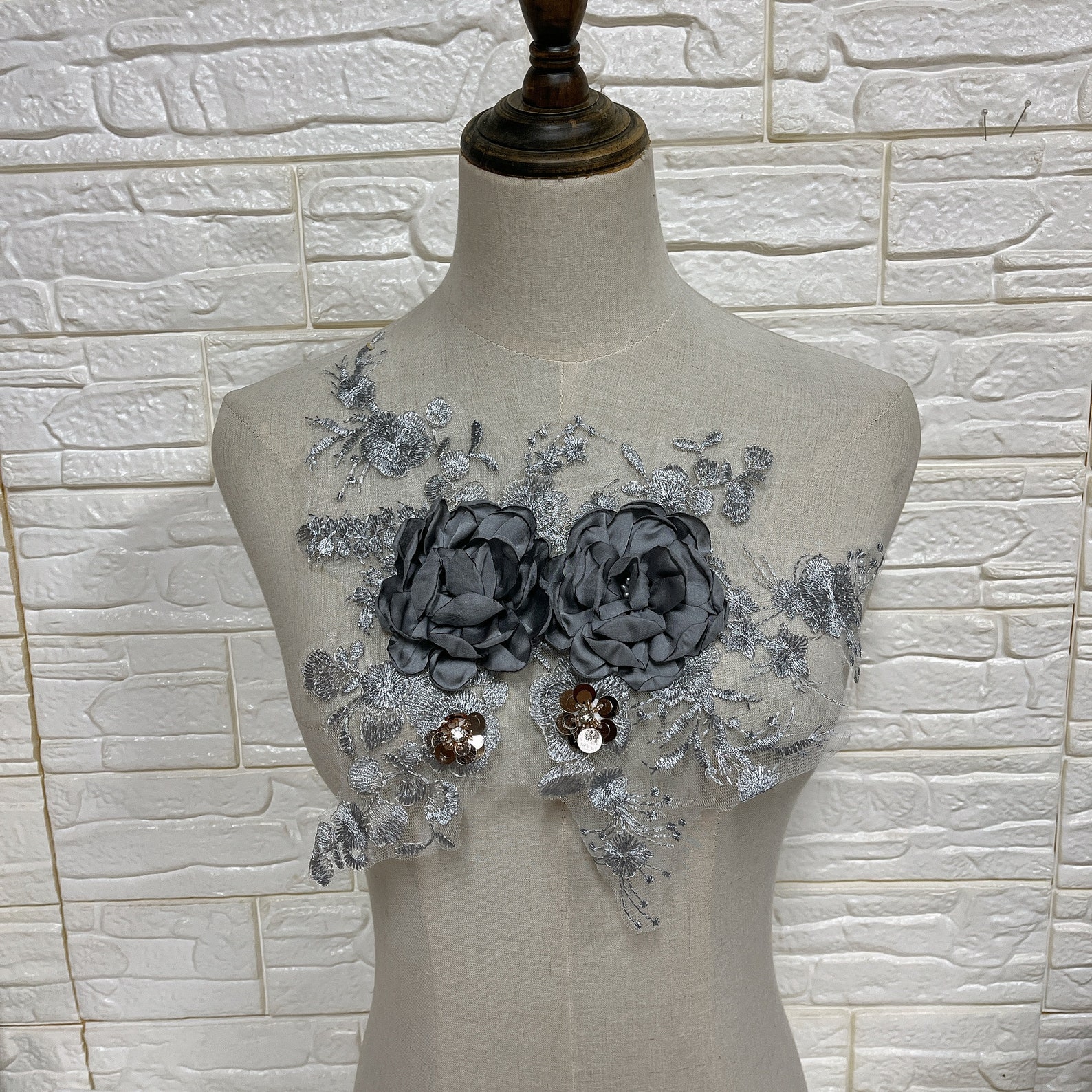 3d Large Silk Flower Embroidery Lace Applique Smoky Etsy