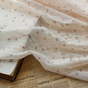Beautiful Flowers Embroidery Fabric, Rose Floral Embroidered Gauze Polyester Fabric for Dress, Costume, Backdrop, Home Decor