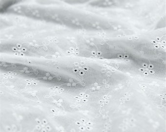 Pure Cotton Lace Fabric, Eyelet Flowers Embroidery Cotton Lace Fabric for Boho Dress, Bridal Blouse, Pillow, Cuff
