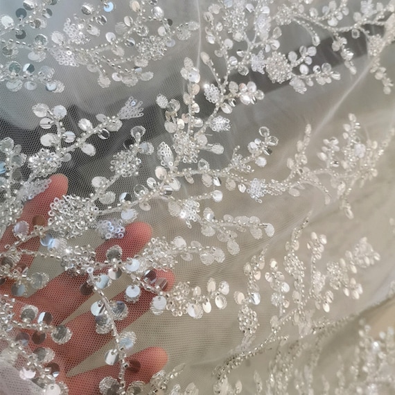 Buy beaded on sale lace fabric online