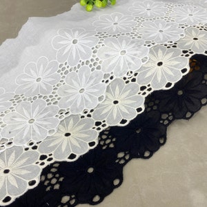 Cotton embroidery trim, floral embroidery cotton lace, 7.5 inches cotton lace trim by the yard
