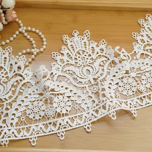 White scalloped lace trim, 6.8&quot; width hollow flower embroidery lace fabric trim for veil edge, dress bottom, lace collar