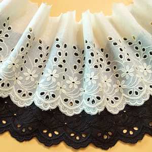 Black Cotton Lace Trim, 5.3 Wide Cotton Lace Trimming, Black Lace Trim with Eyelet Embroidery One Yard image 3