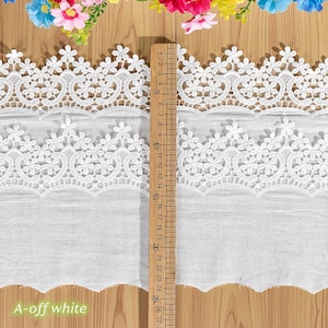8.66" Wide Black Lace Trim, Crochet Floral Embroidery Cotton Lace Trim, Hollowed Edging Trim for Costume Supplies, Dress Hem, Cuffs A-off white