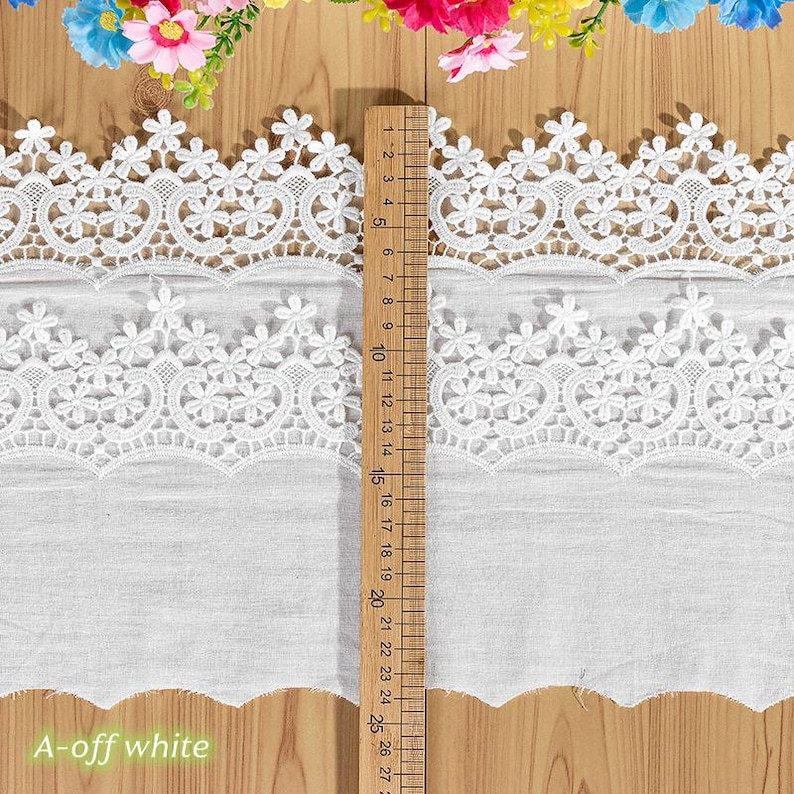 8.66" Wide Black Lace Trim, Crochet Floral Embroidery Cotton Lace Trim, Hollowed Edging Trim for Costume Supplies, Dress Hem, Cuffs A-off white