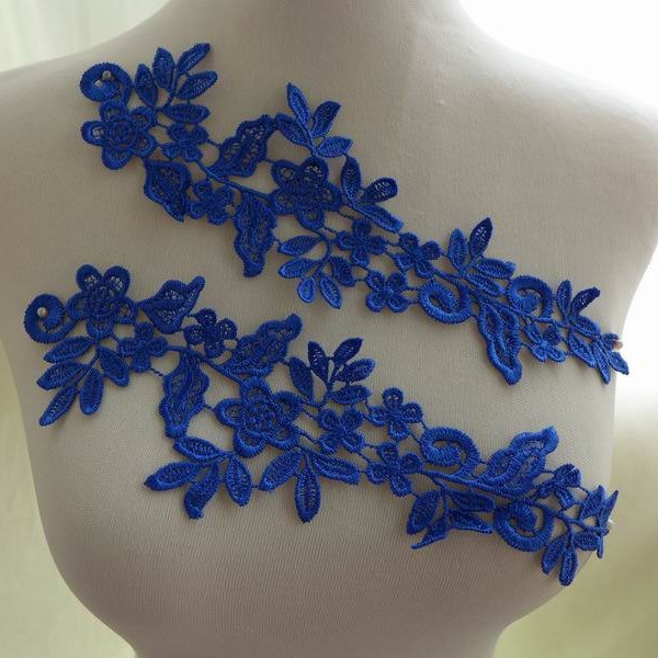 21 Colors Lace Applique Patch Royal Blue Floral Venise Lace Applique Pair for Wedding Gown, Garter, Lace Jewelry