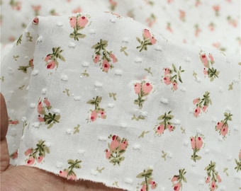 1 Yard Tryck Blommor Bomullsspetstyg, Bomullstyg med Prickar Broderi, för Klänning, Kjol, Kostymdesign
