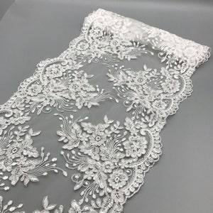 Koordkanten rand met dubbele zijden geschulpte rand, Alencon-kanten rand, bruidskanten rand, geschulpte kant voor bruidssluier, kanten top, cape