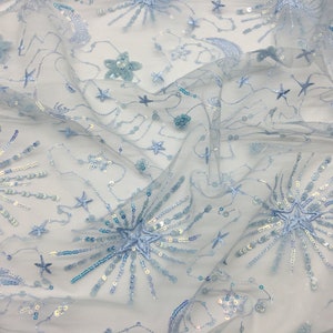 Star Sequins Fabric Soft Ice Blue Tulle Bling Sparkle Star - Etsy