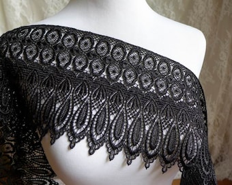 Black Double Ruffled Lace Trim, Candlewick 2 Tier Lace, Apparel