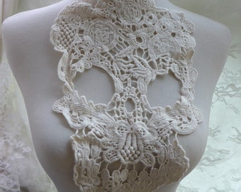 Cotton lace applique large skull applique in beige for scarf, shirt, tank tops, sewing