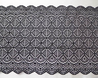 6.9" stretch lace, wide black elastic lace trim, lingerie headband sewing lace one yard