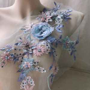 Elegant 3D Beaded Floral Bridal Lace Applique for Lyrical Dance, Weddings, Garments, Costumes Design