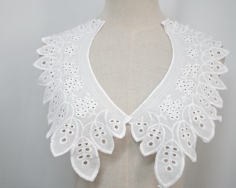 Un par de cuellos de encaje de algodón blanco roto, apliques de cuello de encaje de algodón vintage para ropa de mujer, ropa de niños, camisa de vestir