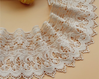 Vintage Cotton Lace Trim, Hollow out Floral Cotton Lace, Crochet Cotton Lace for Bridal Dress, Skirt Hem, Cuffs, Pillowcase, By 1 Yard