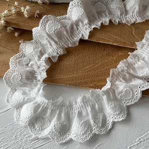 Ruffle Embroidery Heart Pattern Cotton Lace Trim, Pleated Cotton Lace for Socks, Doll Skirt, Girl Dress, Cuff