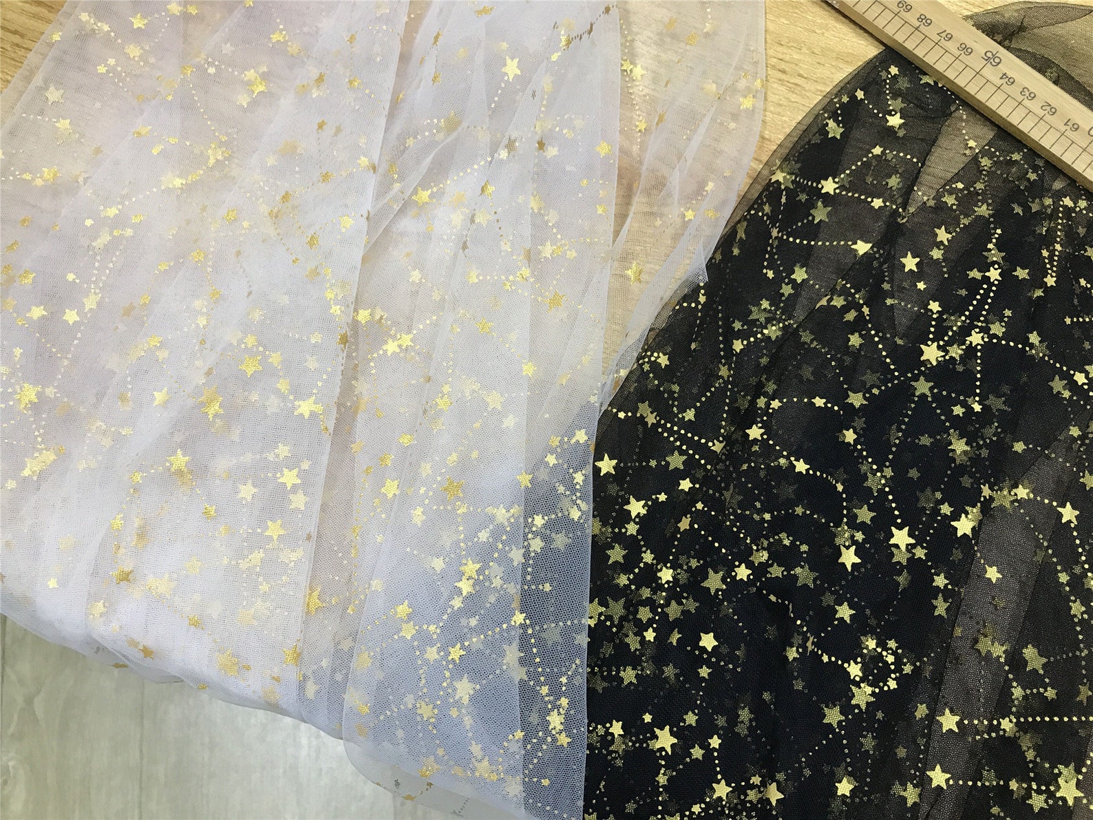 Textile Star Star Tulle Fabric, Print Gold Star Constellation Tulle Mesh Lace Fabric ...