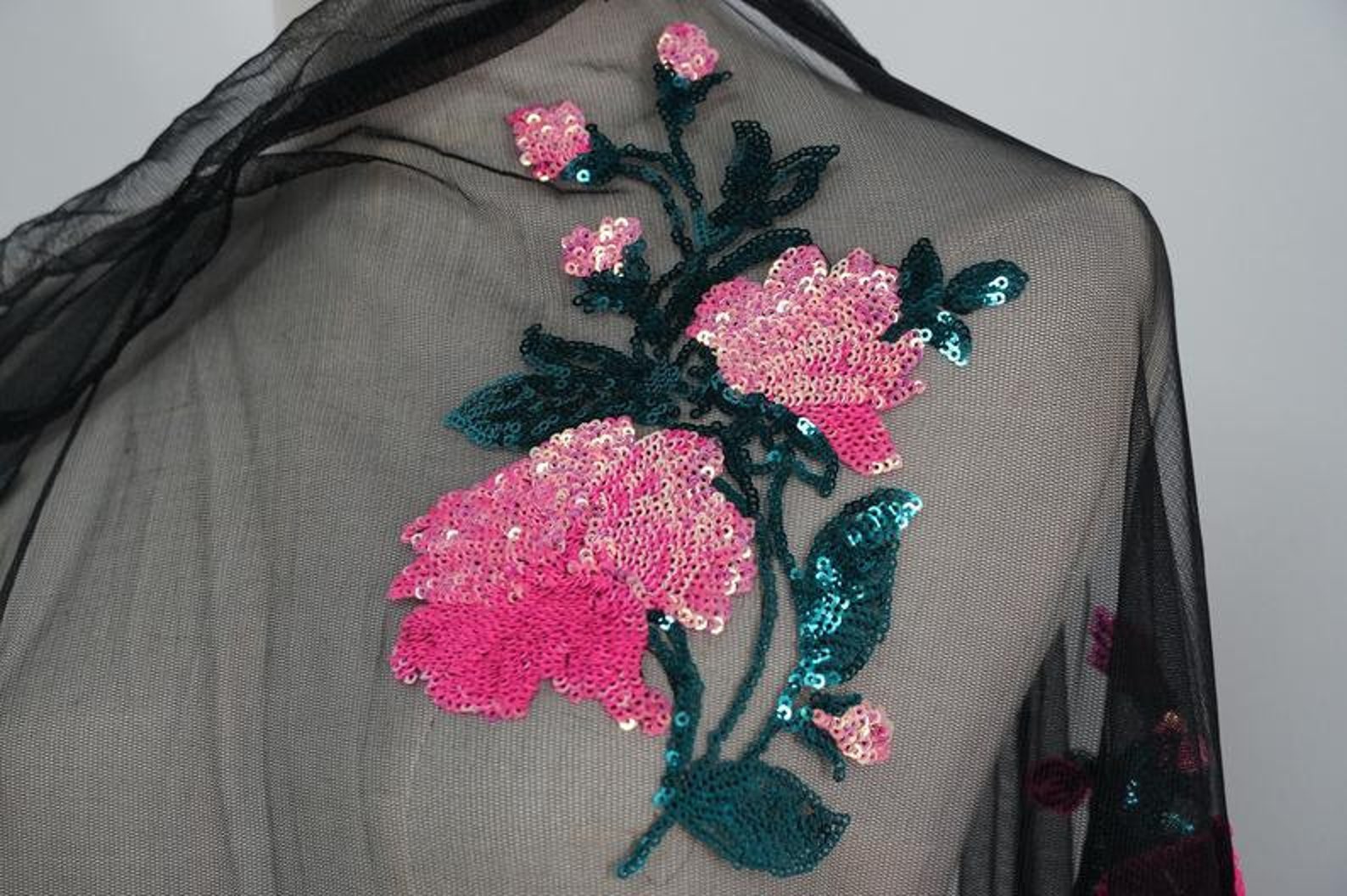 Rose Floral Swirls Sequins On Mesh Lace Fabric By The Yard Used For -Dress-Bridal-Decorations [Red] main image 1