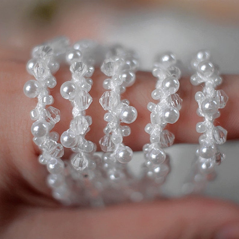 2 Meters Flower Pearl Lace Edge Trim Ribbon 1.77" Width Vintage Style