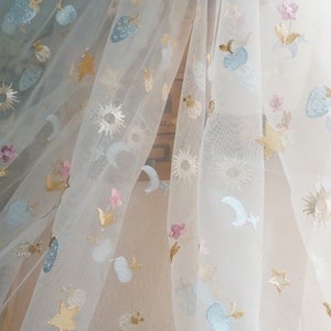 Adorable Star Fruits Embroidered Lace Fabric Off white Wedding Tulle Lace for Flower Girl Dress Baby Dress 51&quot; Width By The Yard