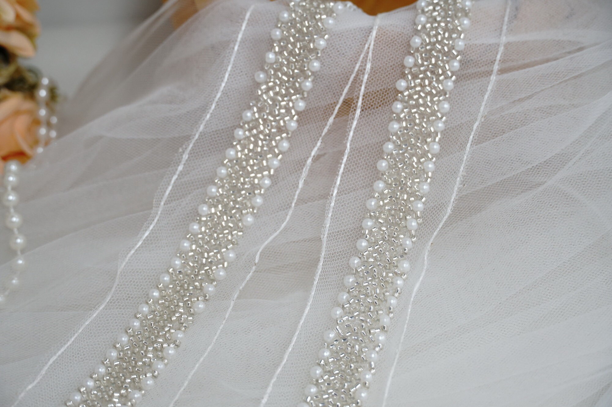 Pearls lace trim beaded lace trim silver beaded trim lace Etsy