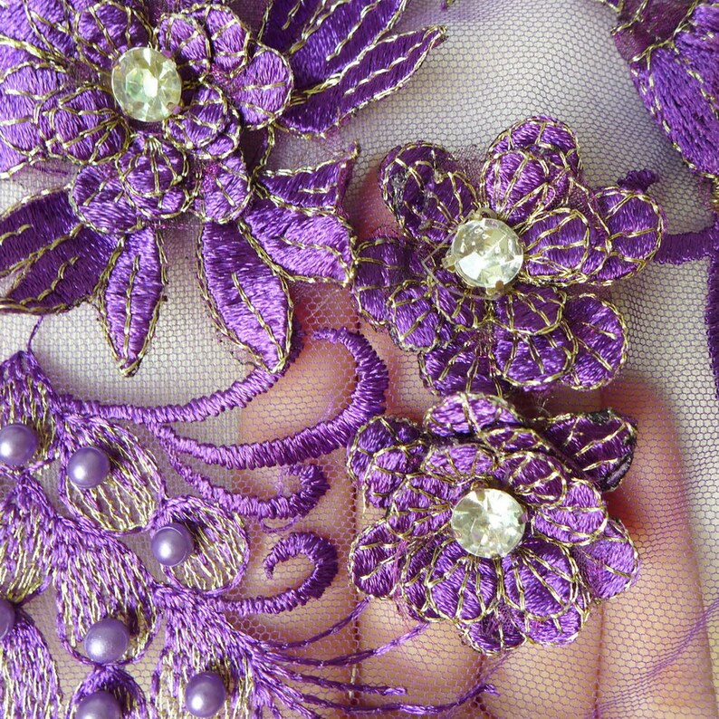 Exquisite Pearl Beaded Lace Applique With Rhinestone Etsy