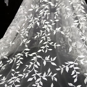 Illusion Leaf Lace Fabric in Black / off White, Leaf Branch