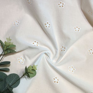 1 Yard Cotton Lace Fabric, Hollow out Cotton Fabric in Off white Color, Blouse Fabric, Dress Fabric, Curtain Fabric