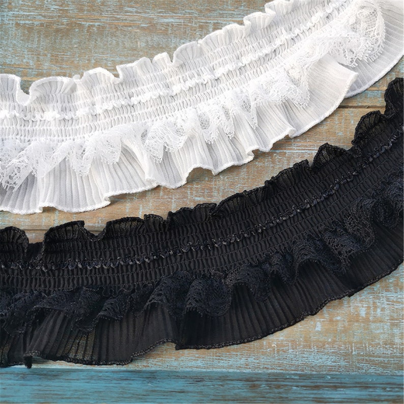 Historial Ruffle Trim Stretch Ruffle Lace Trim, Ruffle Chiffon Trim, Pleated Stretch Lace ...