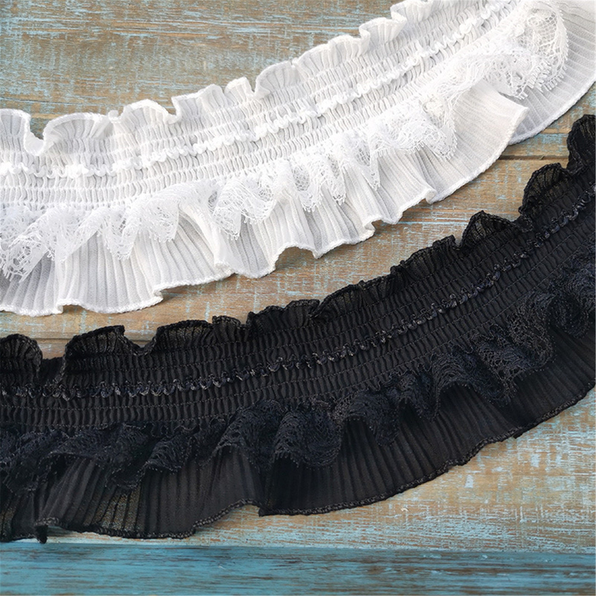 Country Ruffle Trim Stretch Ruffle Lace Trim, Ruffle Chiffon Trim, Pleated Stretch Lace ...