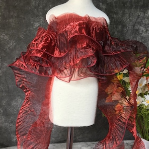 Romantic Organza Ruffled Lace Trim, Wave Lace Trim, Single Ruffle Organza Trim for Costume Design, Millinery, Sleeve, Haute Couture