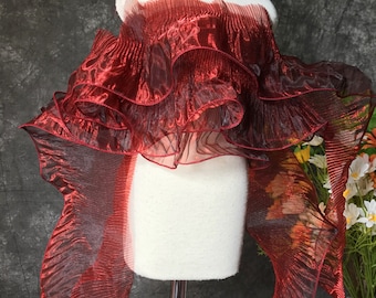 Romantic Organza Ruffled Lace Trim, Wave Lace Trim, Single Ruffle Organza Trim for Costume Design, Millinery, Sleeve, Haute Couture