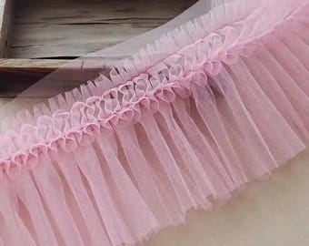 Pink/White Ruffle Lace Trim, Ruffled Mesh Lace Trim, Pleated Lace Trim For Wedding Dress, Baby Tutu Dress, Skirt Sleeve, Bridesmaids Robes