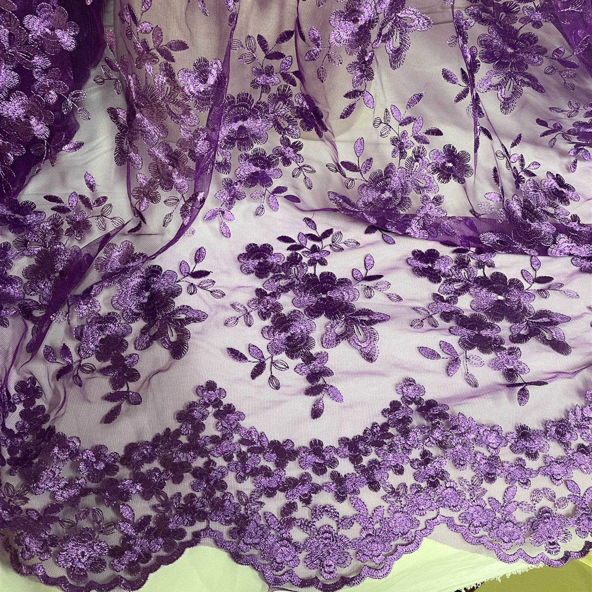 Purple Lace Fabric Floral Flower Embroidered Lace Fabric | Etsy