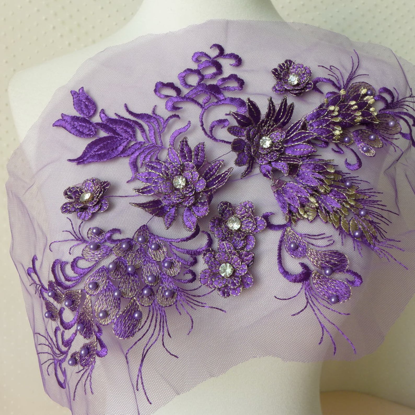 Exquisite Pearl Beaded Lace Applique With Rhinestone Etsy